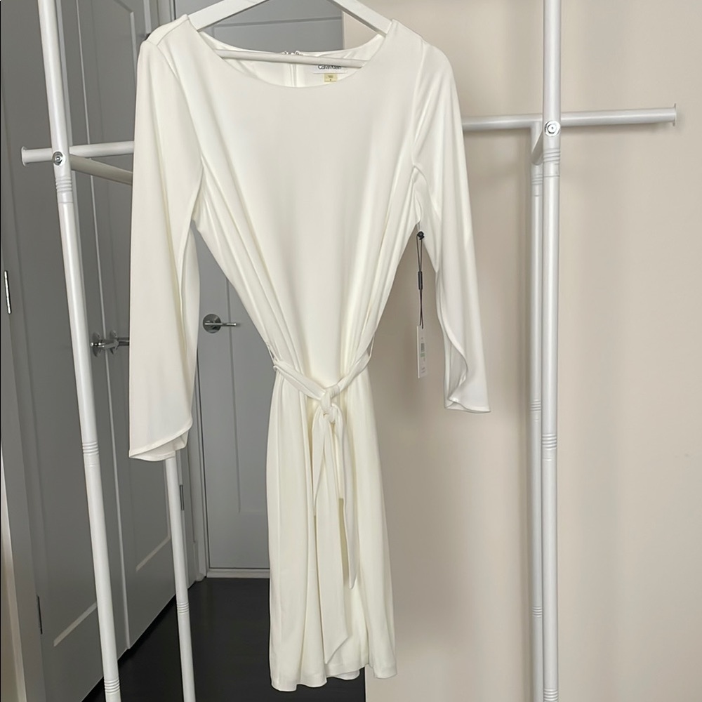 Calvin Klein Long Sleeve White Dress